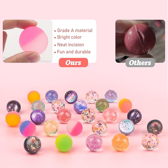 Bouncy Balls for Kids 20 Pieces 5 Styles 32mm Assorted Bouncy Balls with Storage Bag for Birthday Party Favors