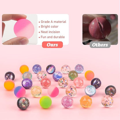 Bouncy Balls for Kids 20 Pieces 5 Styles 32mm Assorted Bouncy Balls with Storage Bag for Birthday Party Favors