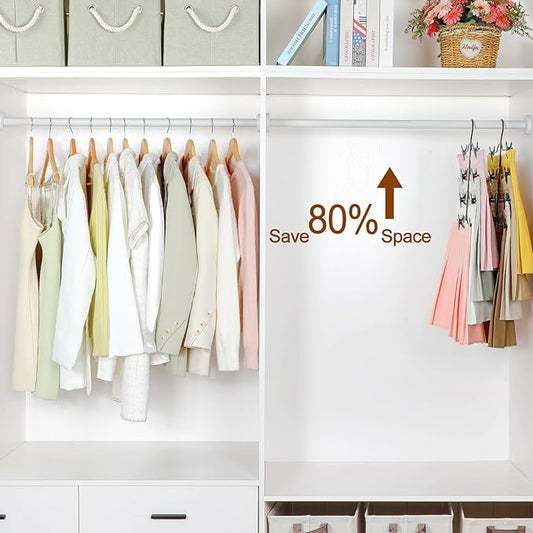 TOPIA HANGER 4 Tier Skirt Hangers for Women, Pants Hanger Space Saving with Adjustable Clips, Save 80% More Space, Clip Hanger for Slacks, Trousers, Shorts, Jeans, Towels, 2-Pack, CT73B