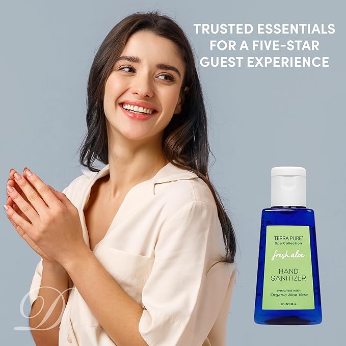 Terra Pure Hotel Hand Sanitizer Gel | Mini Hand Sanitizer Bulk | Alcohol-Free with Organic Aloe Vera | 1oz Bottles
