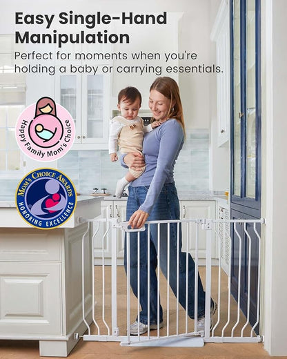 Mom's Choice-GROWNSY Baby Gate for Stairs, 29.5"-48.4" Pressure Mounted Baby Gate for Top of Stair&Doorway with V-Shaped Rods, Anti-Trip Pedal, Extra Wide Stairs Dog Gate Easy Install w/Red Reminder