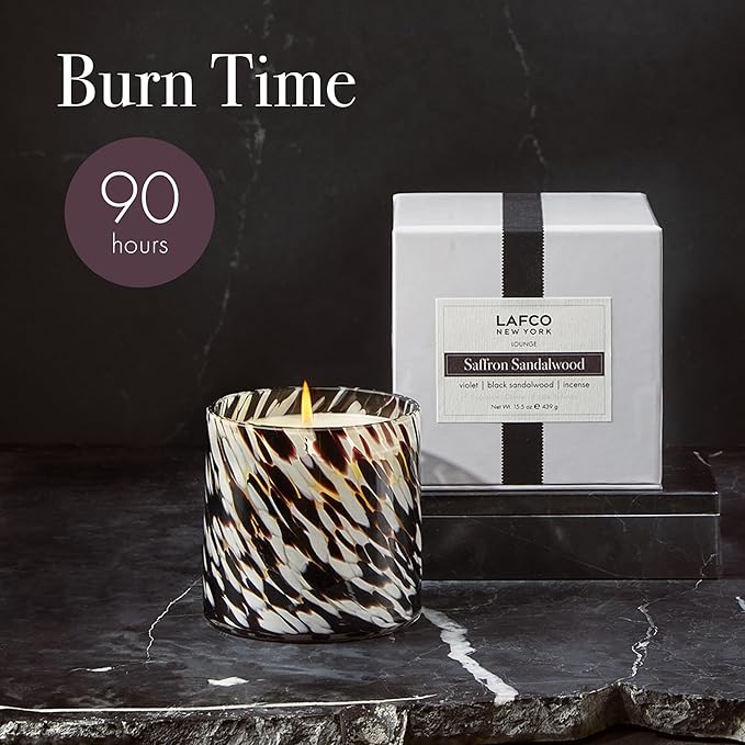LAFCO New York Signature Fall Candle, Saffron Sandalwood - 15.5 oz - 90-Hour Burn Time - Reusable, Hand Blown Glass Vessel - Made in The USA