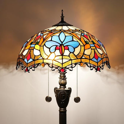 Tiffany Floor Lamp Stained Glass Floor Light Bright Lighting Rustic Standing Lamp Vintage Unique Bronze Reading Corner Lamp for Home Decor Living Room Bedroom 16X16X64 Inches