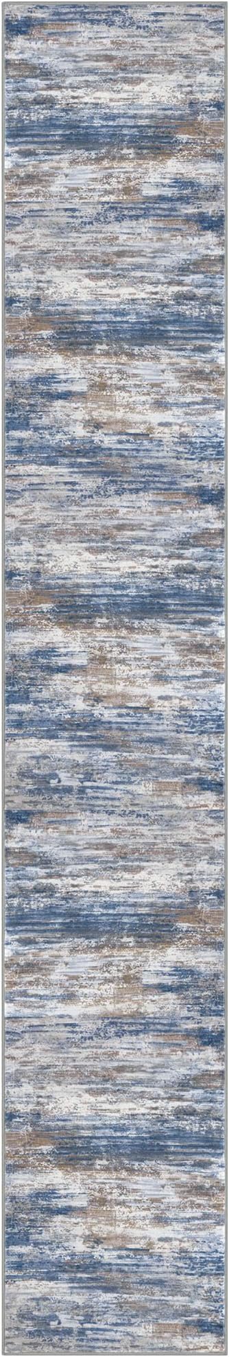 KOZYFLY Modern Abstract Washable Rug Runner 2.6x16 Hallway Rug Runner Non-Slip Soft Kitchen Runner Rugs, Blue Rust Striped Carpet for Entryway Bathroom Laundry Room Foyer