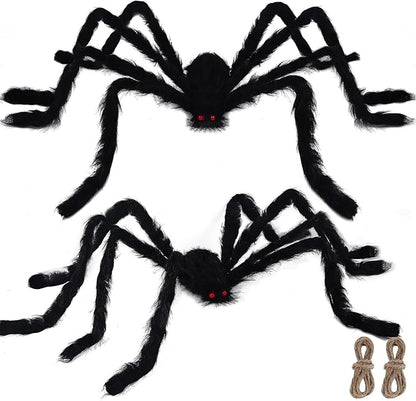 yosager Outdoor Halloween Decorations 2Pcs Realistic Giant Spiders, Huge Hairy Scary Halloween Spider Prop, Black Spooky Spider for Indoor House Outdoor Window Yard Patio Decor (60" 72")