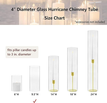 CYS EXCEL D-4" H-9.5" Glass Open Ended Hurricane Candleholder Bottomless Cylinder Sleeve Clear Chimney Shade Tube Cover, 1 Piece