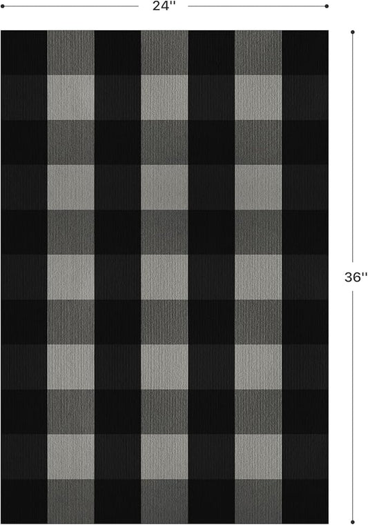GENIMO Checkered Rug 2x3 Ft Black and White Outdoor Rug Buffalo Plaid Rugs Mat Fall Doormats Washable Rug for Front Porch Decor Indoor Entrance Patio Balcony Entryway