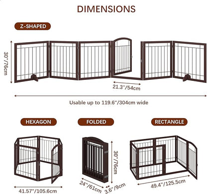JSB 144-inch Extra Wide 30-inch Tall Dog gate with Door Walk Through, Freestanding Pet Gate for Halls, Stairs & Home, Pet Puppy Safety Dog Fence with 2PCS Support Feet (Espresso)