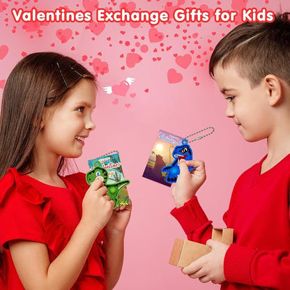 Kiss Monkey Valentines Day Gifts for Kids, Valentines Cards for Kids Classroom with Dinosaur Pop Fidget Toys, School Exchange Gifts for Boys Girls, Class Valentines Party Favors Goodie Bag Stuffers