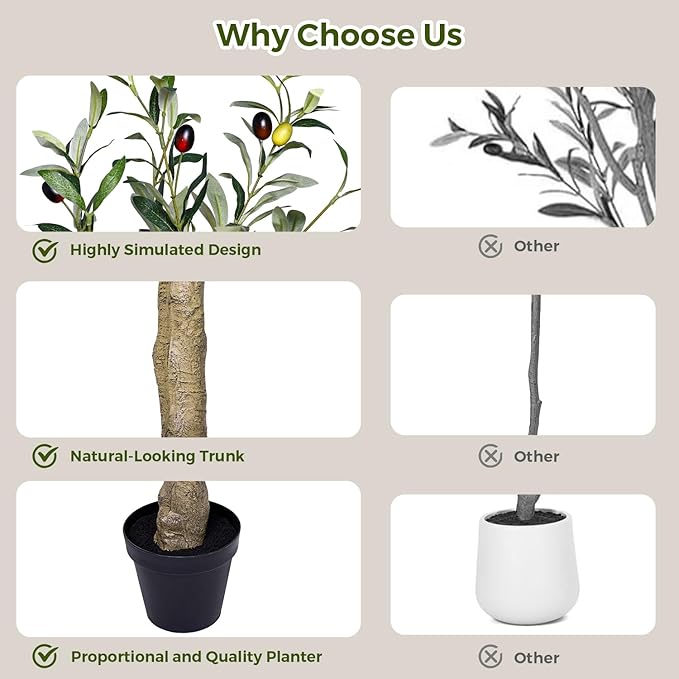 Artificial Olive Tree 10FT, Indoor Fake Silk Plant with Realistic Trunk, Leaves, Fruits and White Planter, Faux Potted Tree for Home Decor and Housewarming Gift, 1 Pack