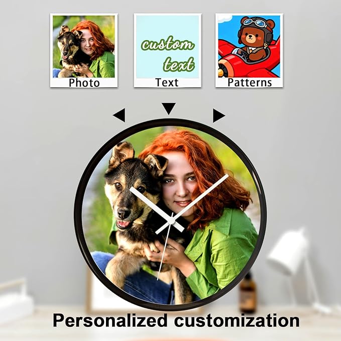 Personalized Wall Clock with Picture Logo and Text Custom Family Photo Decor Clock for Home Bedroom and Office Providing Decoration Clocks Gift'S for Family and Friend