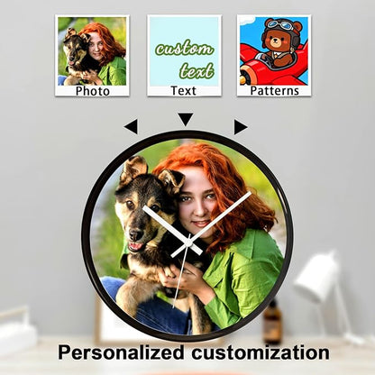 Personalized Wall Clock with Picture Logo and Text Custom Family Photo Decor Clock for Home Bedroom and Office Providing Decoration Clocks Gift'S for Family and Friend