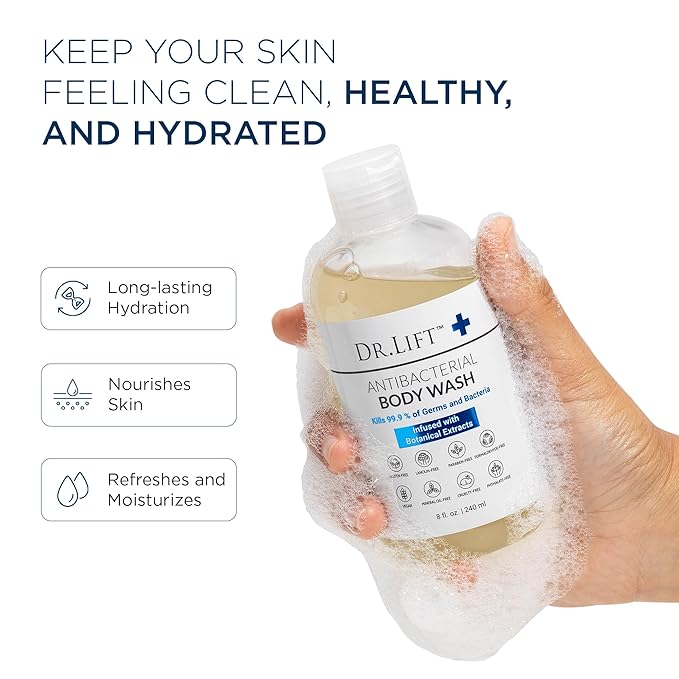 Antibacterial Body Wash | Kills 99.9% of Germs | Made in America | Antibacterial Soap - Infused with Botanical Extracts | Shower Gel Body Wash for Women & Men | Liquid Bath Soap - 8 Oz