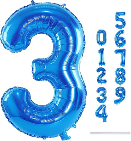 40 Inch Balloon Number 3 Blue, Large Foil Number Balloons Set 0-9, Digital 3 Helium Balloons for Boys Men 3rd 13th 30th Birthday Anniversary Graduation New Year's Eve Party Decoration Supplies