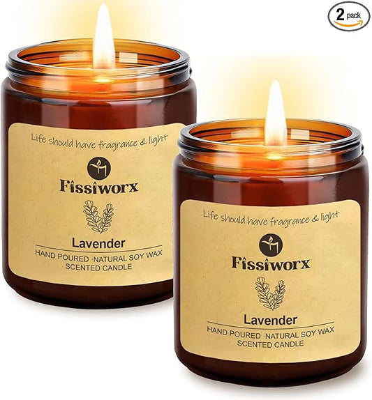 Lavender Scented Candle Set 2 Pack – Natural Soy Wax Hand-Poured – 60 Hour Long Lasting Burn – Relax and Relieve Stress – Premium Aromatherapy Candle for Home Decor, Gifts
