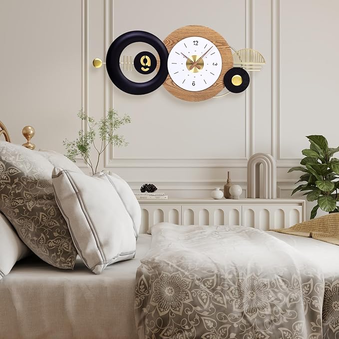 38x17 Inches Wall Clock Battery Operated Silent Non-Ticking, Modern Large Decorative Analog Clocks for Living Room, Bedroom, Apartment - Abstract Art Home & Office Decor, Easy to Read