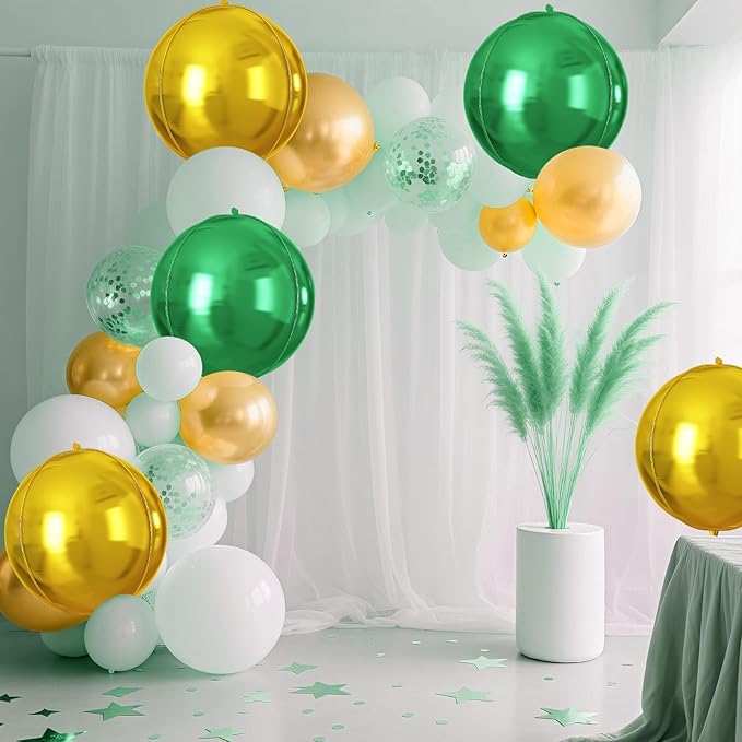 Green Gold Round Foil Balloons 9 pcs,Metallic Giant 4D Round Balloons 22 Inch for Christmas Birthday Party Bridal Shower Wedding Engagement Anniversary Prom Decorations