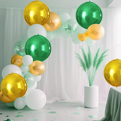 Green Gold Round Foil Balloons 9 pcs,Metallic Giant 4D Round Balloons 22 Inch for Christmas Birthday Party Bridal Shower Wedding Engagement Anniversary Prom Decorations