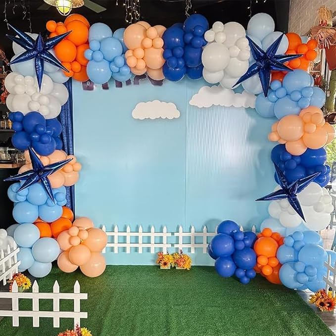 Blue and Orange Balloons, 60PCS 12 Inch Royal Light Blue and Orange Beige Balloon Confetti Balloons for Kids Space Theme Party Baby Shower Birthday Graduation Party Decoration