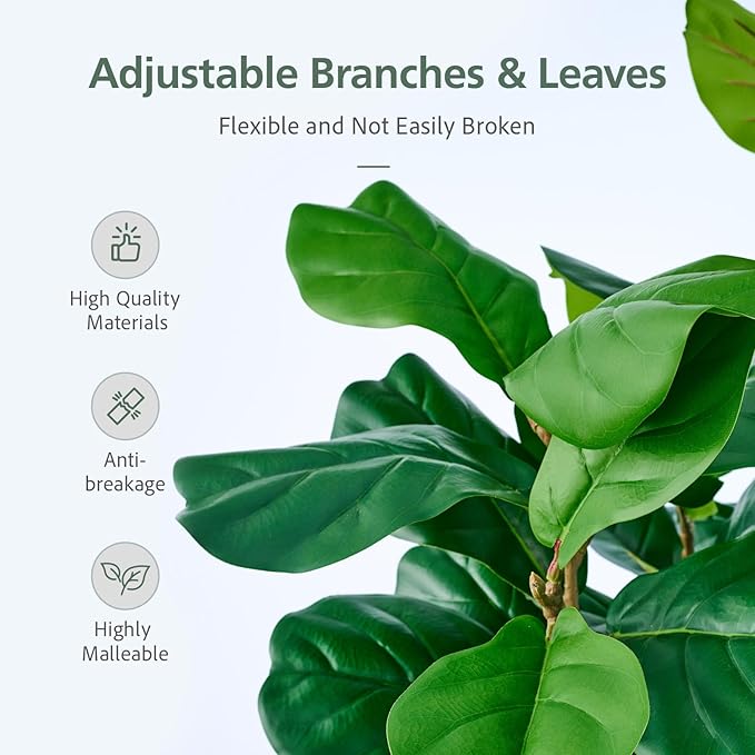 Fiddle Leaf Fig Tree, 6ft Artificial Tree with White Tall Planter, Large Faux Plants Indoor, Fake Fig Tree in Pot for Home Office Bedroom Living Room Decor Garden Outdoor Housewarming Gift