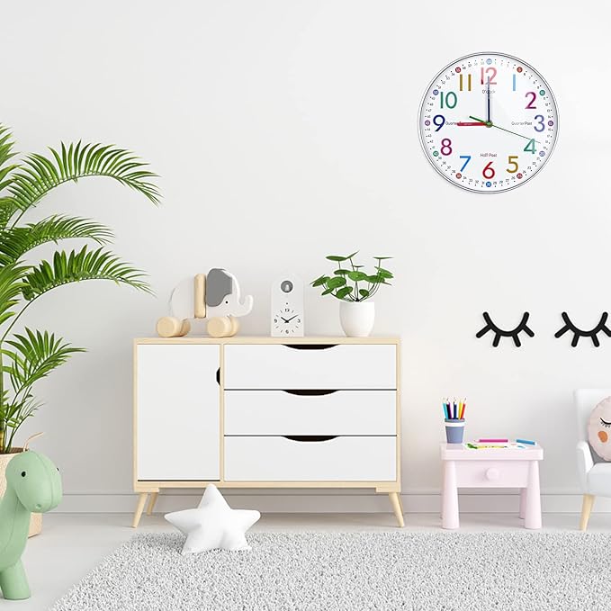 AIRUIFU Kids Wall Clock,Silent Non-Ticking Clocks Battery Operated,Kids Room Wall Decor for Bedrooms,Analog Clock for Bedroom,Living Room,Kitchen,Office,School Classroom (8 inch)