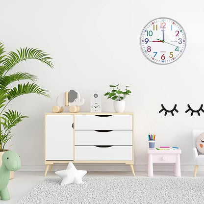 AIRUIFU Kids Wall Clock,Silent Non-Ticking Clocks Battery Operated,Kids Room Wall Decor for Bedrooms,Analog Clock for Bedroom,Living Room,Kitchen,Office,School Classroom (8 inch)