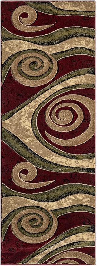 Ultra Soft Area Rug Hand Carved - Modern Abstract Design for Indoor Living Room & Bedroom - Stain Resistant, Easy to Clean - (2'7''x7, Burgundy)