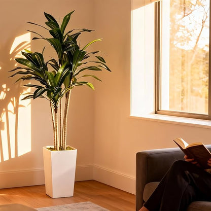Artificial Dracaena Tree 5FT with White Tall Planter - Artificial Plants Indoor,Faux Yucca Tall Fake Floor Plant in Pot for Home Office Living Room Decor Indoor