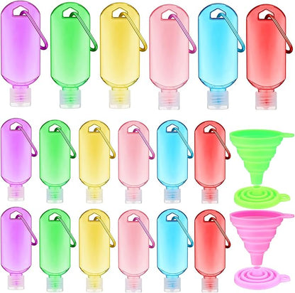 32 Pcs Travel Bottles with Keychain Empty Hand Sanitizer Bottles with Keychain 2oz 60ml Portable Colorful Plastic Leakproof Refillable Containers for Toiletry Home Office Outdoor