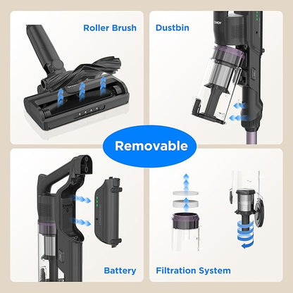 Cordless Vacuum Cleaner, Stick Vacuum Cordless Rechargeable,45Mins Powerful Suction Vacuum Cleaners for Home,Anti-Tangle,One-Click Dust Disposal,Lightweight for Hardwood Floor Carpet Pet Hair