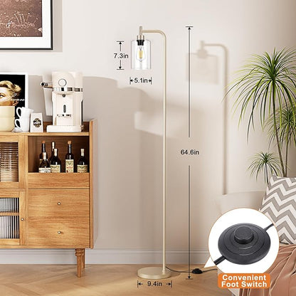 Floor Lamps for Living Room - Industrial Standing Lamp with Glass Shade, Modern Gold Floor Lamp with LED Bulb, Tall Lamp for Bedroom Office - Light Gold