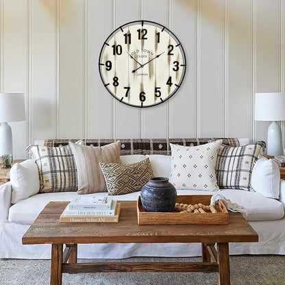 Farmhouse White 30 Inch Wooden Large Wall Clock, Silent Non-Ticking Quartz Movement, Battery Operated Modern Rustic Clock for Living Room, Kitchen, Office, Home Decor