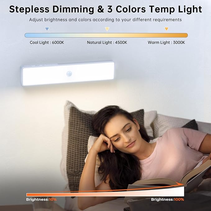 LED Closet Light with Charging Station, 3 Pcs 3 Color Temperatures 30LEDs Dimmer Rechargeable Motion Sensor Under Cabinet Lighting, Stick-on Night Light for Kitchen