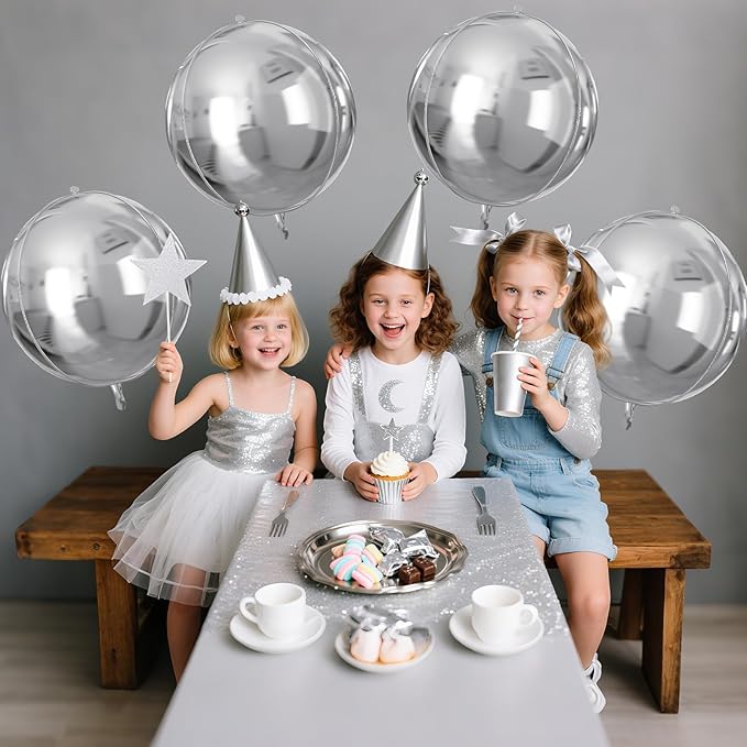 Silver Round Foil Balloons 9 pcs,Metallic Silver Giant 4D Round Balloons 22 Inch for Wedding Graduation Anniversary Baby Shower Birthday Party Decorations