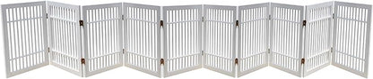 Pet Dog Gate Strong and Durable Freestanding Folding Acacia Hardwood Portable Wooden Fence Indoors or Outdoors by Urnporium (White Pet Gate, 10 Panel 24" Tall)