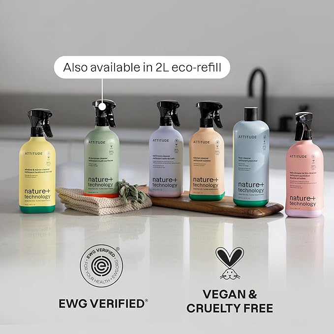 ATTITUDE All-Purpose Cleaner Spray, Plant-Based Ingredients, EWG Verified, Streak Free, Removes Fingerprints, Dust and Dirt, Sage & Orange, 26 Fl Oz (Pack of 3)