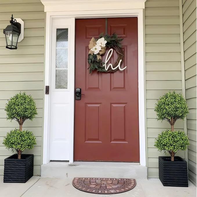 THE BLOOM TIMES 40" Tall Artificial Boxwood Double Ball Topiary Trees, UV Resistant Large Fake Potted Plants for Outdoor Planter, Realistic Faux Bushes Shrubs for Front Porch Outside Decor Set of 2