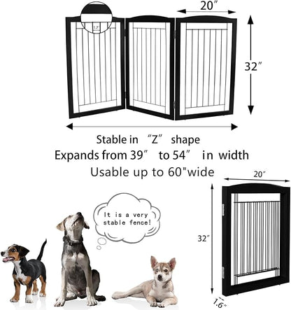 ZJSF Freestanding Foldable Dog Gate for House Extra Wide Wooden Black Puppy Gate Stairs Dog Gates Doorways Tall Pet Gate 3 Panels Pet Fence