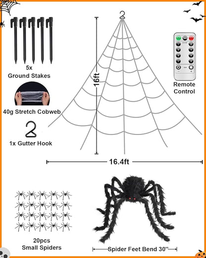 Brighter Spider Web Lights Halloween Decorations Outdoor, 2025 Upgraded 250 Purple LED Lights 16.4ft Spider Web with 48 Inches Giant Spider, 8 Modes, Timer & Memory Function, Outdoor Halloween Decor