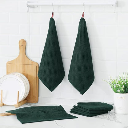 Kitinjoy 100% Cotton Kitchen Dish Cloths, 12 Pack Waffle Weave Ultra Soft Absorbent Dish Towels for Drying Dishes Quick Drying Kitchen Towels Dish Rags, 12 X 12 Inches, Blackish Green
