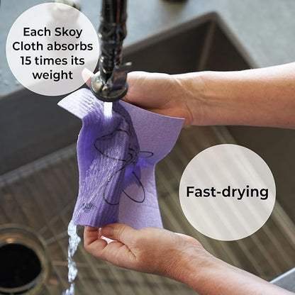 Skoy Cloth, 4-pack Versatile Swedish Dishcloths for Kitchen and Household Use, Reusable Cleaning Cloths, Planet-Friendly, Dishwasher and Dryer-Safe, White