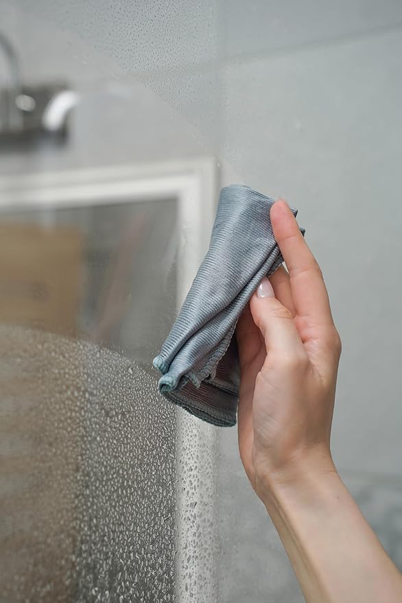 YUNIKO Shower Squeegee – Black Stainless Steel with Silicone Blade for Shower Doors, Windows, Mirrors, Tiles & Car Windows – Includes 2 Adhesive Hooks, Assembly Tool & Microfiber Cloth