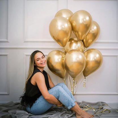 Gold Balloons 12 Inch, 50Pcs Metallic Gold Balloons Chrome Gold Metallic Balloon Golden Shiny Matte Gold Latex Balloons for Birthday Graduation Anniversary Baby Shower Wedding Party Decorations