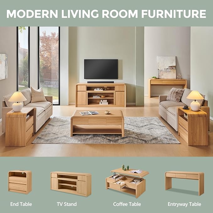 63'' Console Table with 3 Drawers, Modern Entryway Table with Curved Profile Design, Narrow Long Wood Sofa Table Behind Couch Table for Living Room, Hallway, Foyer, Natural
