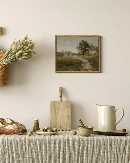 InSimSea Framed Canvas Wall Art Vintage Decor, Retro Room Decor, Rural Path Landscape Paintings, Farmhouse Wall Art for Living Room, Vintage Countryside Pictures for Bathroom Wall Decor, 9"x11"
