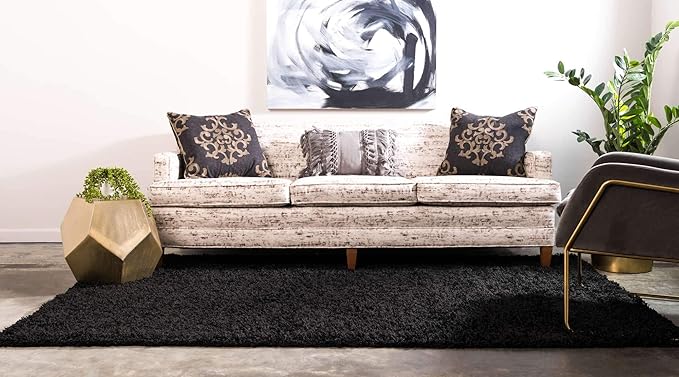Unique Loom Solid Shag Collection Area Rug (8' x 11' Rectangle, Jet Black)