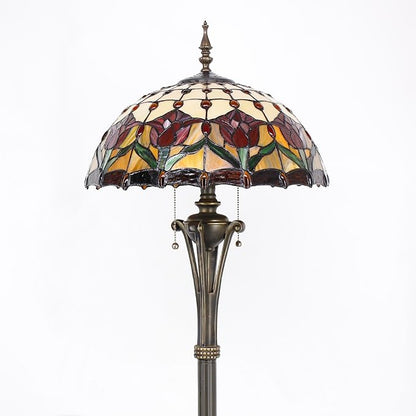 Tiffany Floor Lamp Red Amber Stained Glass Tulip Flower Standing Reading Light 16X16X70 Inches Antique Pole Corner Lamp Decor Bedroom Office Living Room