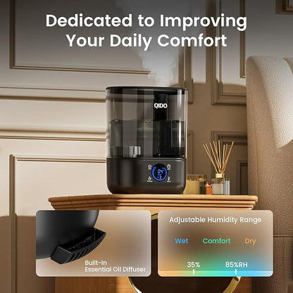 GTPLAYER Smart Humidifiers for Bedroom, 5L Top Fill Supersized Humidifier Essential Oil Diffuser for Baby & Plants, 3 adjustable Mist with 28dB Quiet, Touch/APP/7-color Nightlight, 36H Runtime, Black