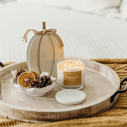 Calyan Wax Co. Golden Cider & Nutmeg 3 Wick Scented Candle - 43 Hour Burn - Luxury 3 Wick Soy Candles - Non Toxic Soy Wax Candles - Long Lasting Large Glass Jar Candle for Home - 14.9oz