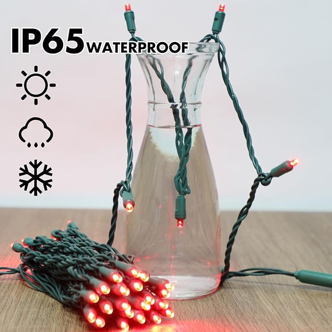 1200LED (24pk of 50L) String Lights, LED Christmas Lights, 6" SPACING,Green Wire, RED